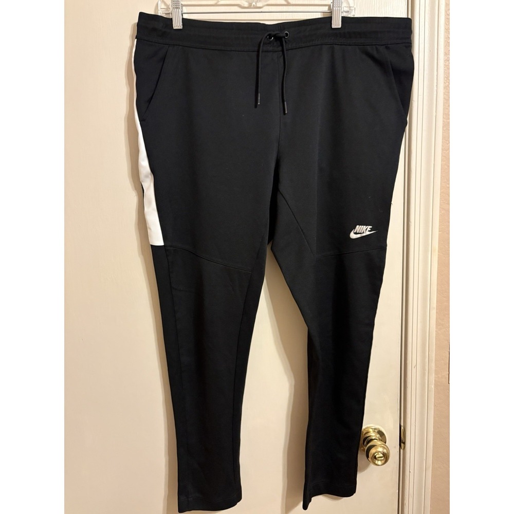 Nike Men's Track Pants Black White Stripe L Tapered Activewear Athletic